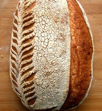 sourdough bread loaf with perfect scoring