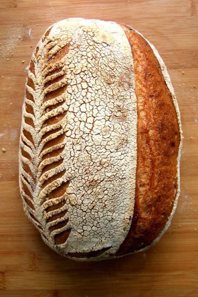 sourdough bread loaf with perfect scoring