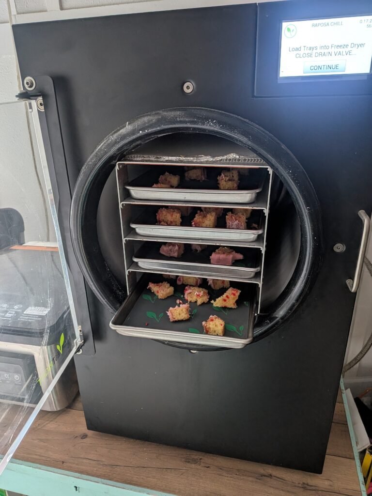 Harvest Right freeze dryer with cake in it.