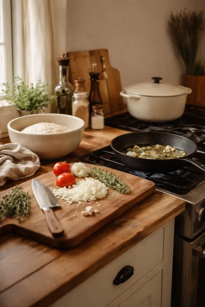 rustic farmhouse kitchen with fresh ingredients and the best homestead kitchen tools