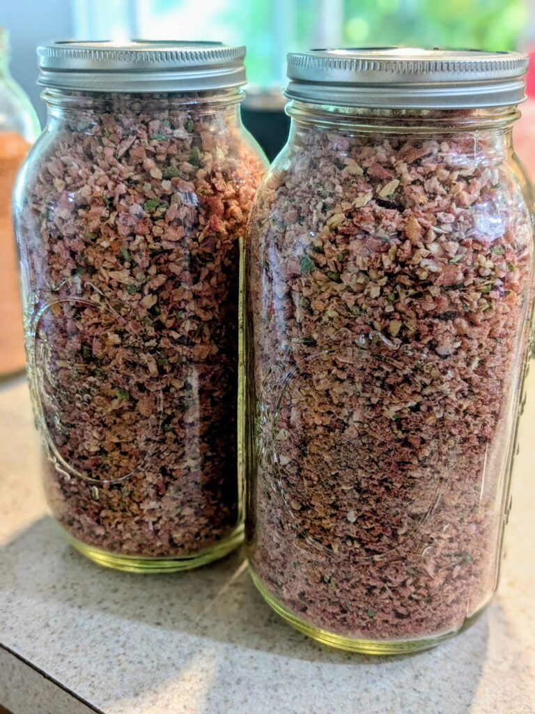 Half gallon mason jars filled with freeze-dried mason jars