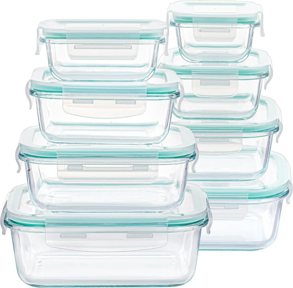 Glass food storage containers with lids