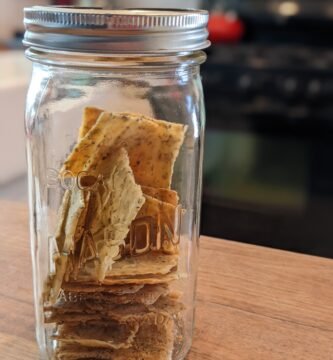 Sourdough discard crackers stored in an airtight mason jar