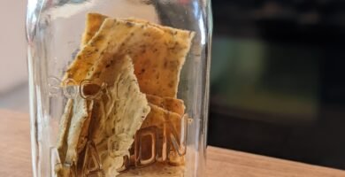 Sourdough discard crackers stored in an airtight mason jar