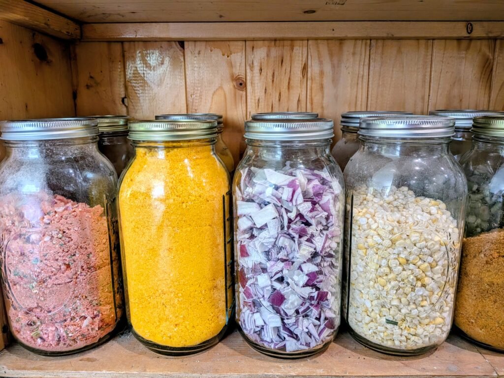 Mason jars full of freeze-dried food