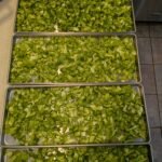 trays of chopped bell peppers